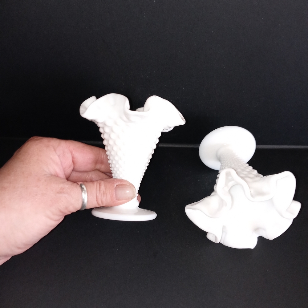 Vintage Fenton Hobnail milk glass mini vases 2